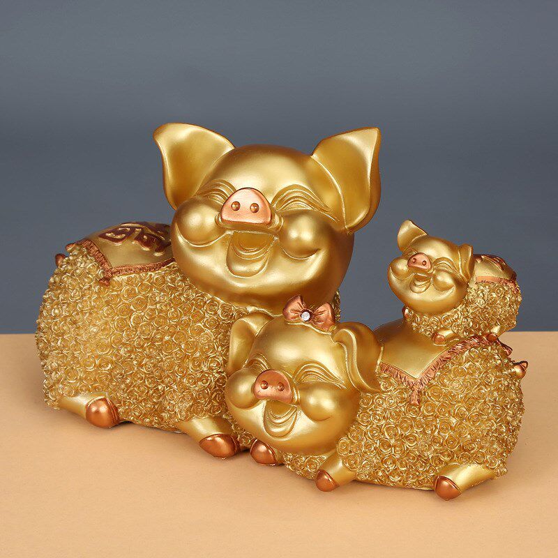 速发招财金猪摆件树脂工艺家品居客厅饰品创意电视柜酒柜装饰摆品