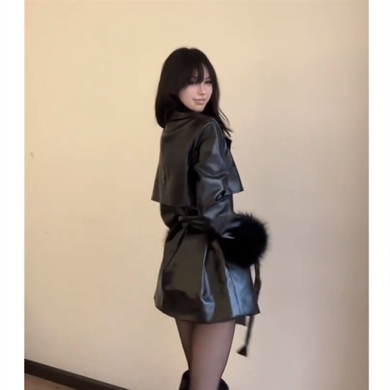 速发高级感气质中长款皮衣2025年新款韩版时尚百搭黑色收腰外套