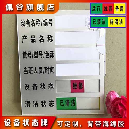 速发管理标清牌故障提示牌设备名清标牌识洁状态已称洁设备状态牌