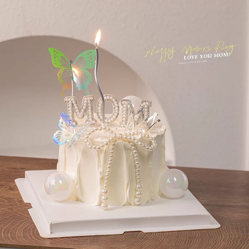 速发母亲节烘糕装饰摆件白蝶珍珠MOM幻彩蝴色插件蛋焙装扮