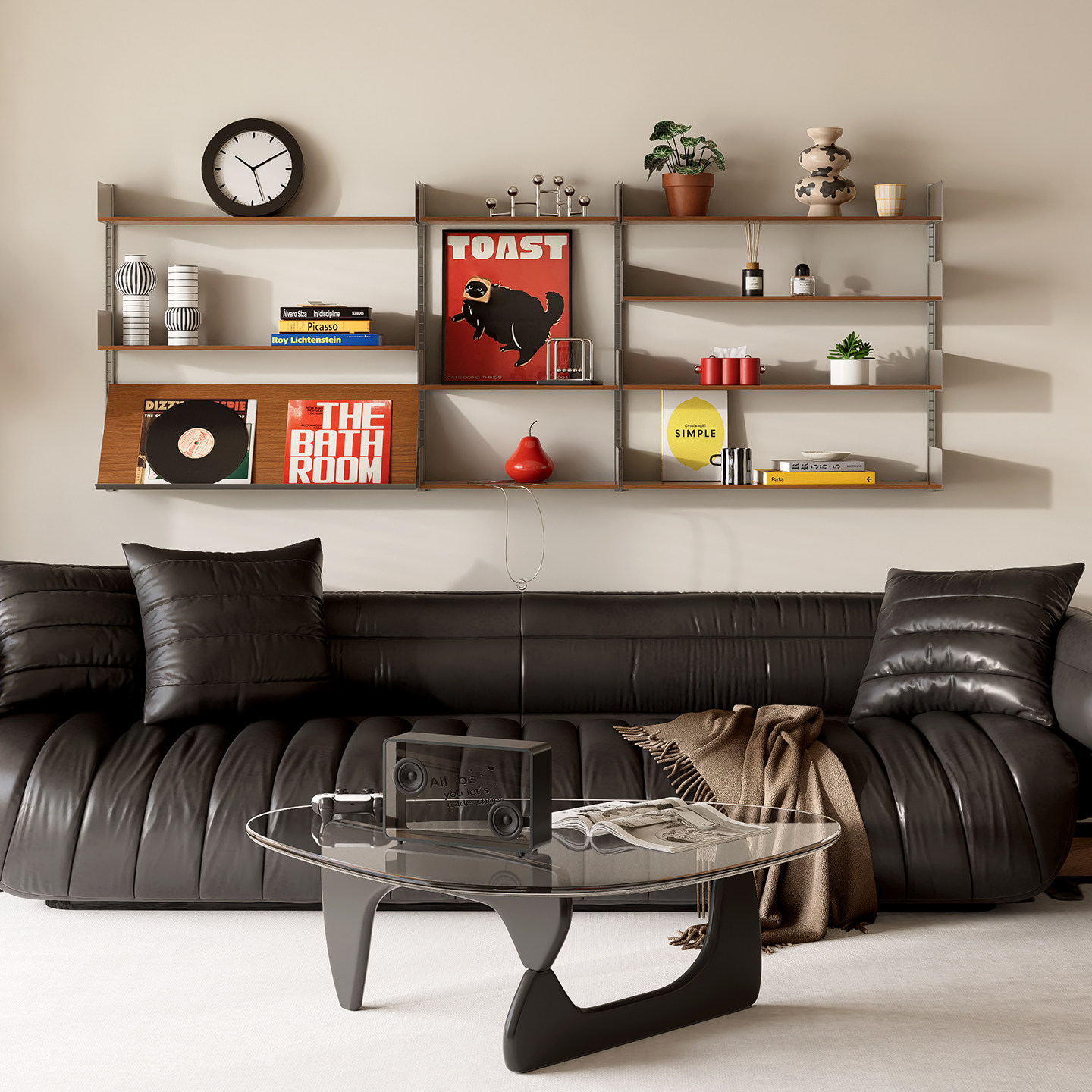 TOYA中古风轨道壁挂置物架铝型材架子家庭收纳系统多层可调节书架