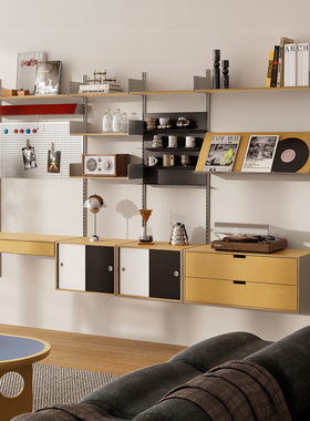 TOYA悬浮置物架家用洞洞板收纳展示架轻奢高级感桦木墙面储物柜