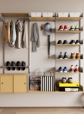 TOYA实木板衣帽架收纳多功能卧室简易上墙置物架玄关挂定制衣架子