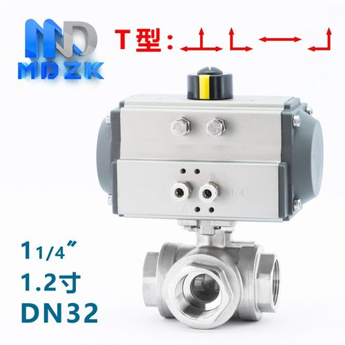 MDZK-AT-Q614/5F-16P气动三通丝口扣不锈钢耐腐蚀T型L型球阀