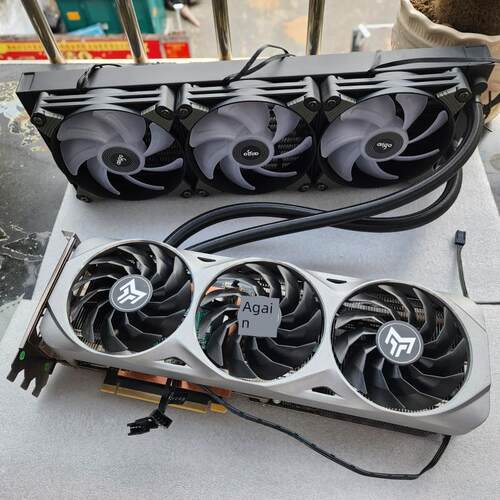 影驰RTX3090金属大师显卡改装一体式水冷风冷立体散热器没差降温