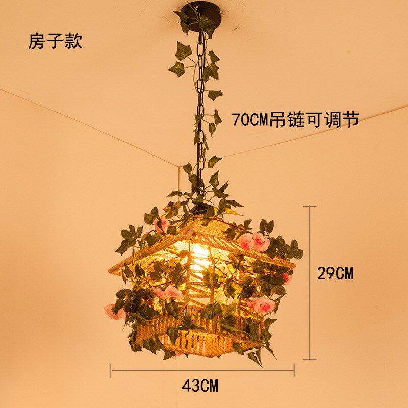 复古植物繁花创意个性装饰工业风吧台餐厅火锅店餐馆藤艺麻绳吊灯