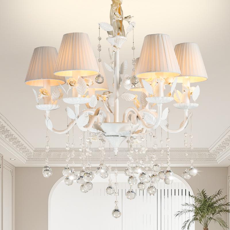 欧式乡村铁艺吊灯家用客厅卧室水晶吊灯法式简约餐厅白色壁灯新款