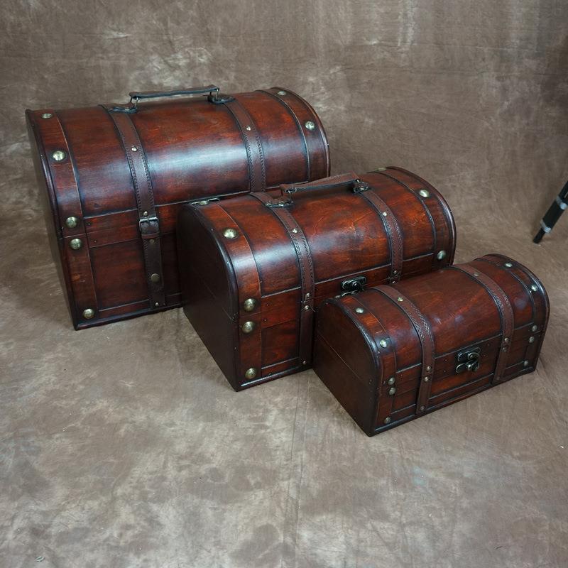 新款仿复古木箱仿古老式箱子玩具收纳整理箱拍摄橱窗道具带锁