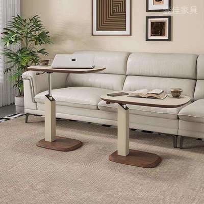 马鞍皮升降边几沙发小茶几胡桃木色北欧风客厅卡几中古风迷你茶几