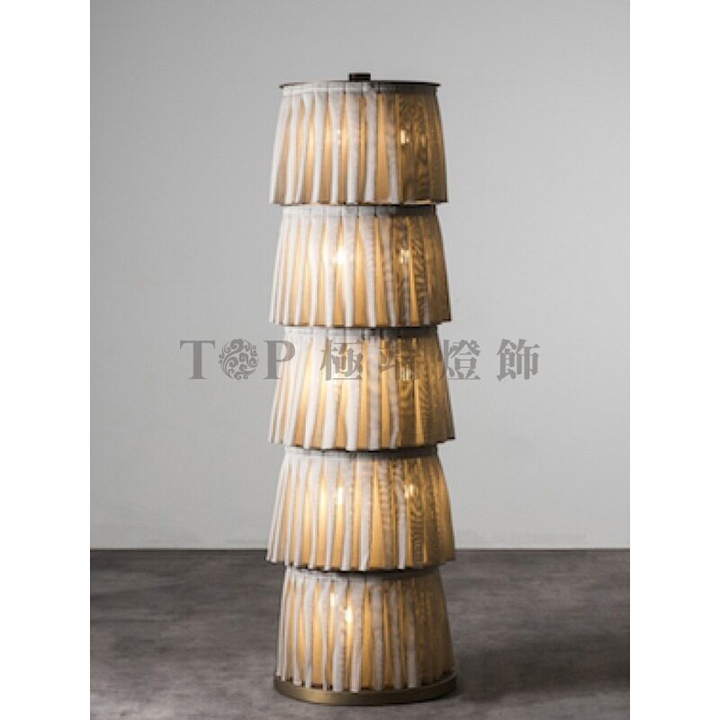 现代中式布艺百褶落地灯