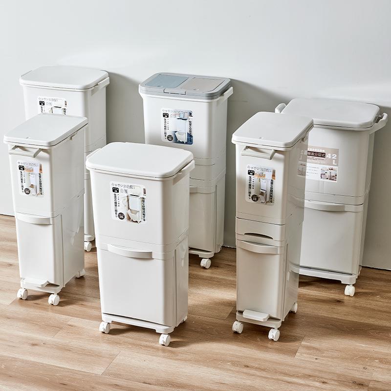 厨房垃圾桶家用大容量带盖按压脚踏一体分类日式双层大号干湿新品