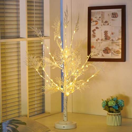 跨境新款亚马逊 60LED大灯珠铜线灯白桦树珊瑚树灯节日卧室氛围灯