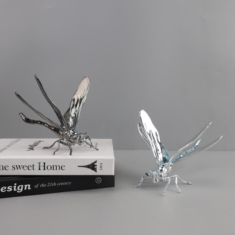 欧式轻奢金属昆虫蜻蜓动物雕塑摆件客厅卧室玄关酒店软装家居饰品