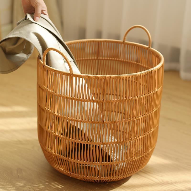 家用复古篮筐大容量阳台藤编收纳卧室卫生间脏衣篓仿藤脏衣篮