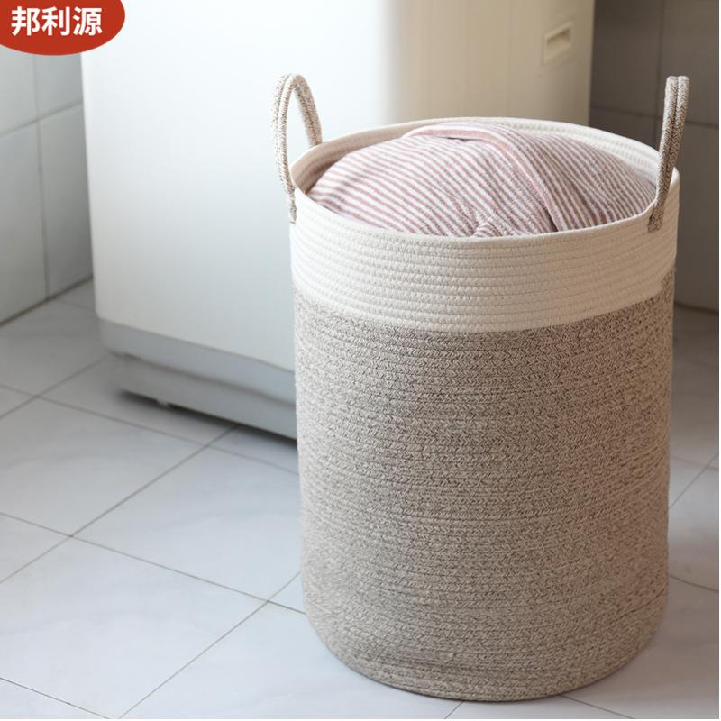家用手工编织可折叠棉线绳脏衣篓收纳杂物收纳篮玩具收纳棉绳筐