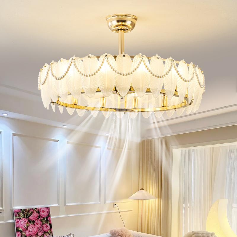 风扇吊扇灯2024年新款轻奢法式客厅现代家用一体卧室餐厅羽毛吊灯