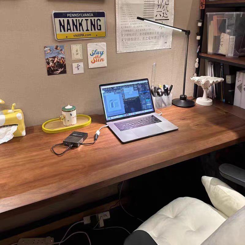 实木双人电脑家用办公桌卧室工作台长条原木简约书桌台式电竞桌