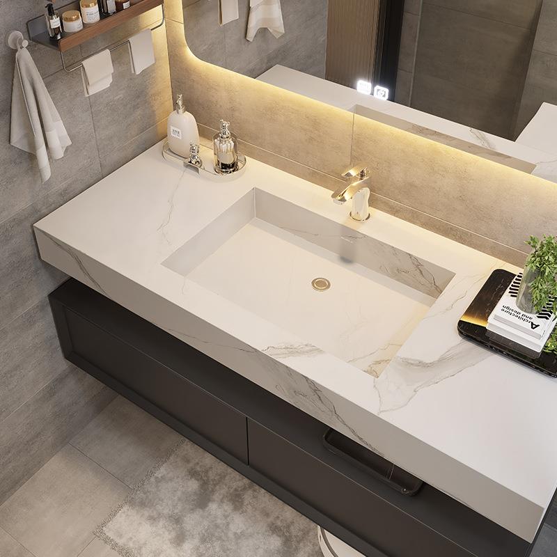 现代简约岩板无缝陶瓷一体盆浴室柜组合简约洗漱台卫生间洗手台洗