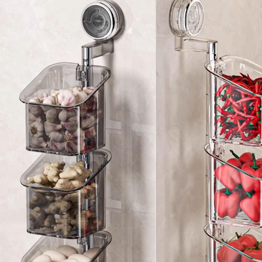 墙上神器挂篮厨房置物架双姜蒜收纳盒旋转葱神器子收纳篮吸盘储物