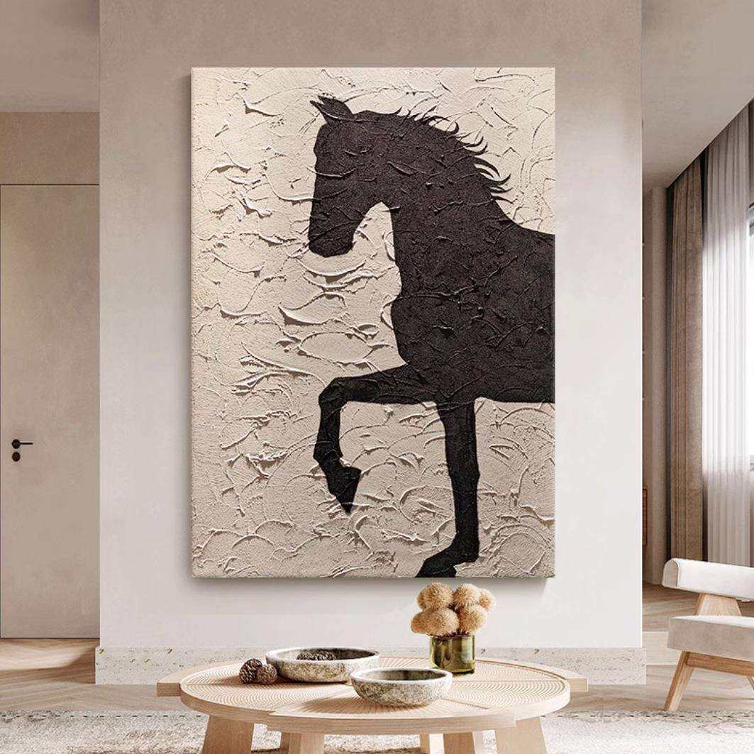 抽象马到成功油画骏马客厅书房餐厅玄关肌理装饰挂画抽象派纯手绘
