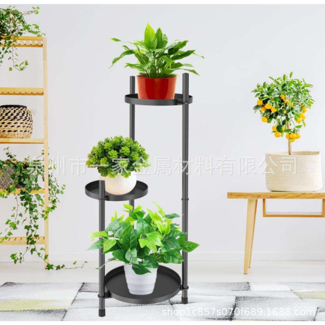 铁艺三层植花架室内阳台露台客厅黑色金属植物支架花盆架户外支架