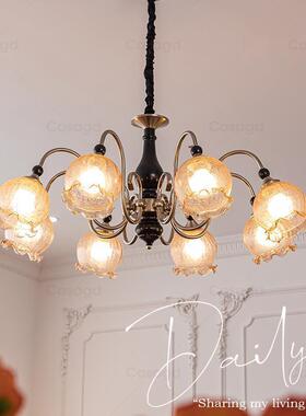 Nacy中古白蜡木客厅吊灯美式复古铃兰花朵灯法式餐厅浪漫主卧室灯