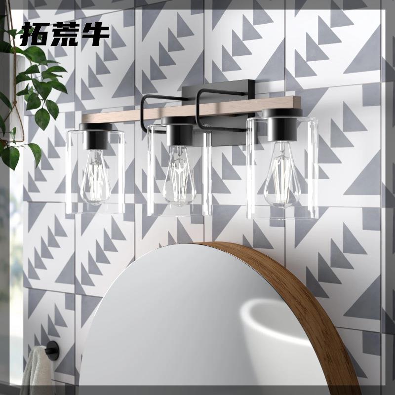 跨境亚马逊铁艺扫木纹色镜前灯复古工业风卫生间床头画框室内壁灯