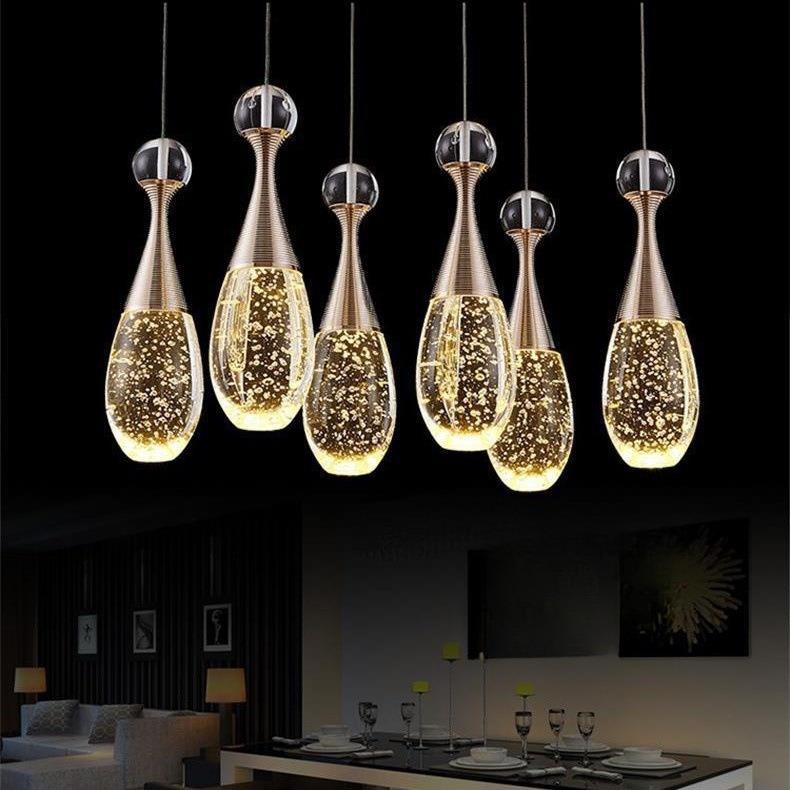 现代简约led餐厅吧台灯三头轻奢水晶吊灯单头卧室床头楼梯长吊灯