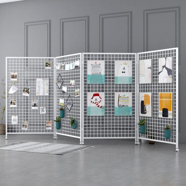 网格展示架铁艺可移动折叠隔断校园展会画展饰品店幼儿园作品网架