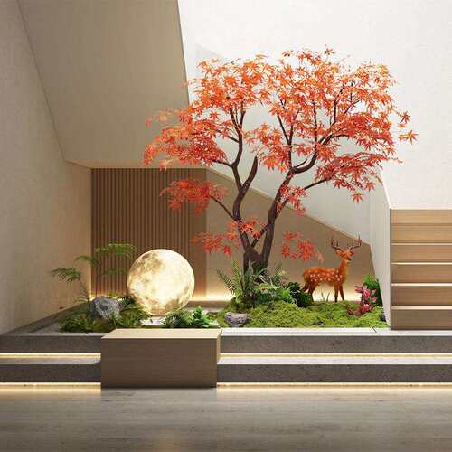 仿真红枫树鸡爪槭室内楼梯下景观装饰假树落地大型绿植摆件仿真树