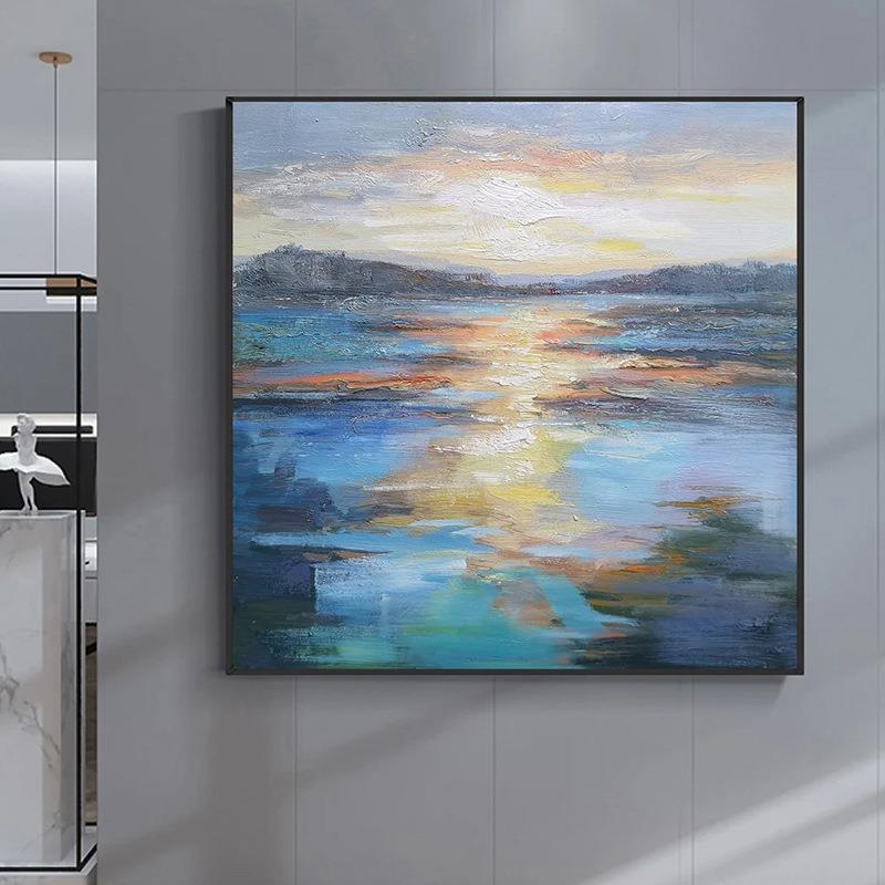 抽象油画纯手绘装饰画现代玄关画客厅卧室海景挂画电表箱遮挡