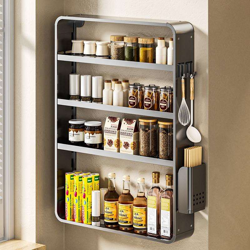厨房置物架免打孔多功能家用壁挂式调味料筷子酱油瓶用品大全收纳