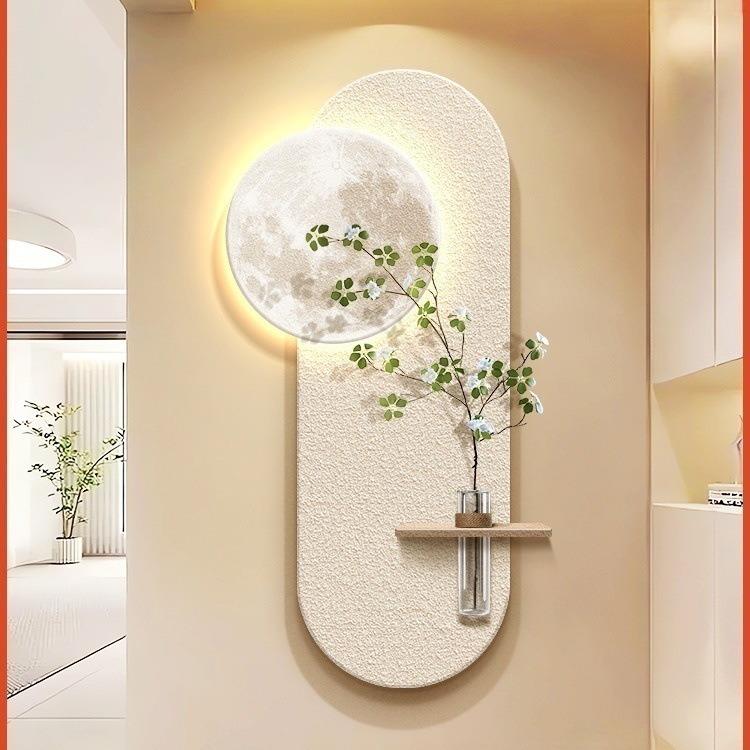 奶油风水培绿植入户玄关装饰画壁灯走廊过道墙面挂画正对门客厅画