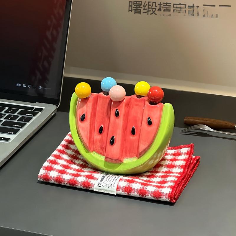 水果叉套装西瓜家用甜品可爱不锈钢叉子收纳罐果插儿童安全果签