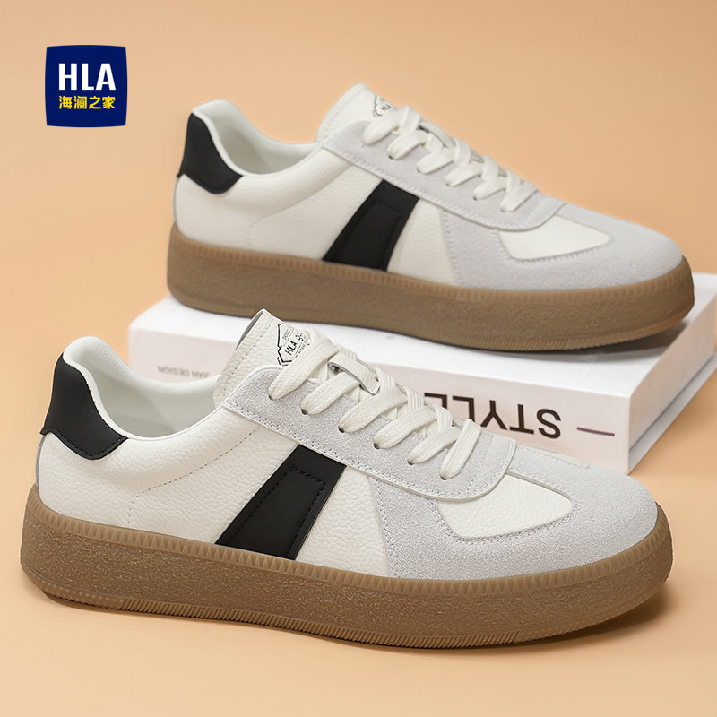 海澜之家男鞋夏季透气2025新款时尚百搭德训鞋男款休闲鞋真皮板鞋