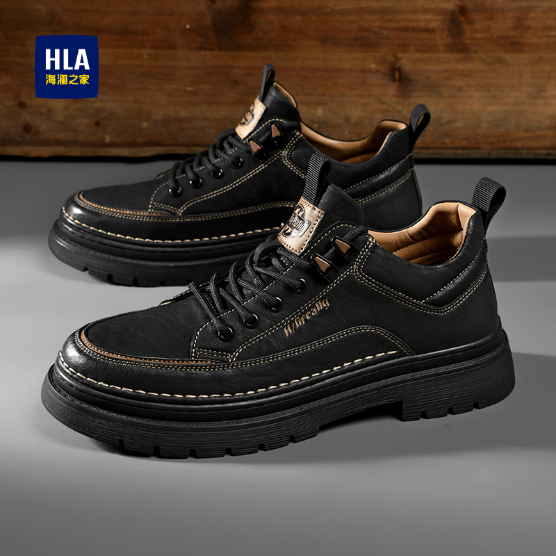 海澜之家男鞋秋冬2025新款飞行员加绒棉鞋休闲皮鞋男士户外工装鞋