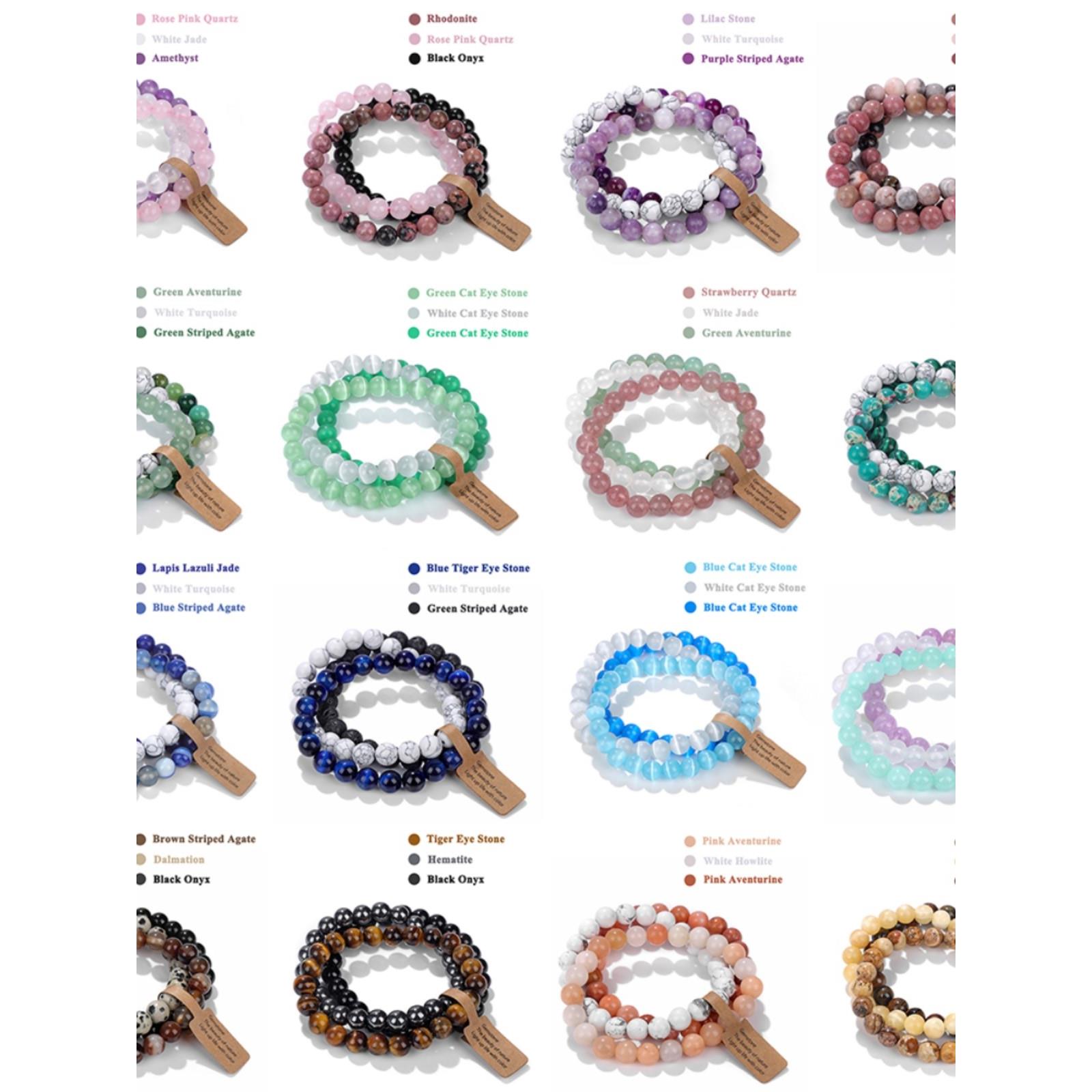 3Pcs/Set 8MM Beads Bracelet With Wish Tag Gem Natural Stone