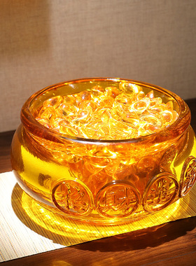 速发黄水晶礼璃聚宝盆摆件装财聚财新中式乔迁开业琉品办公室书房