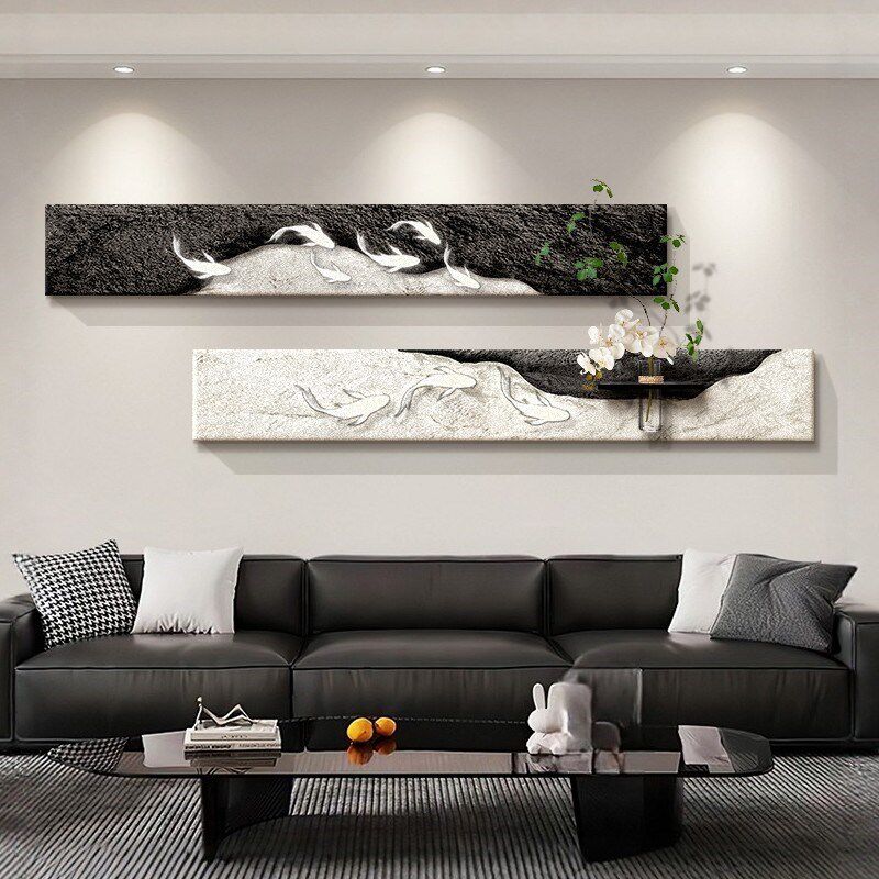 速发现代简约客厅装饰画九鱼图沙发背景墙挂画2026新款轻奢高级感