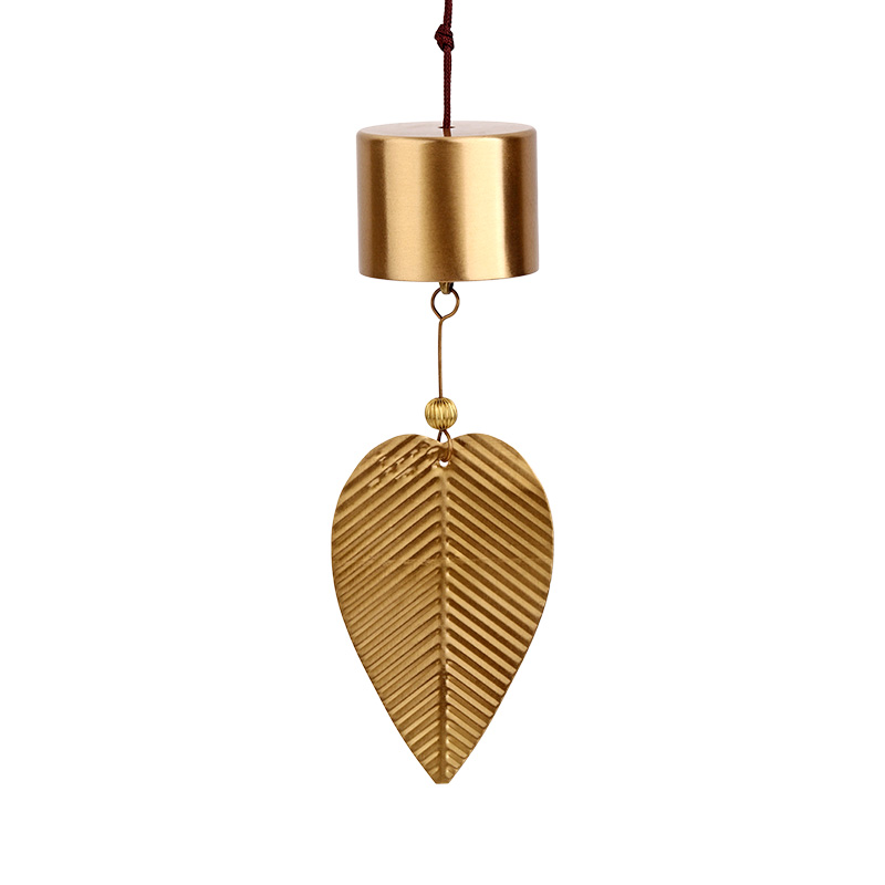 速发门缘阁黄铜风铃摆件树叶铃铛挂件醒铺大门开聚提店铜铃挂饰