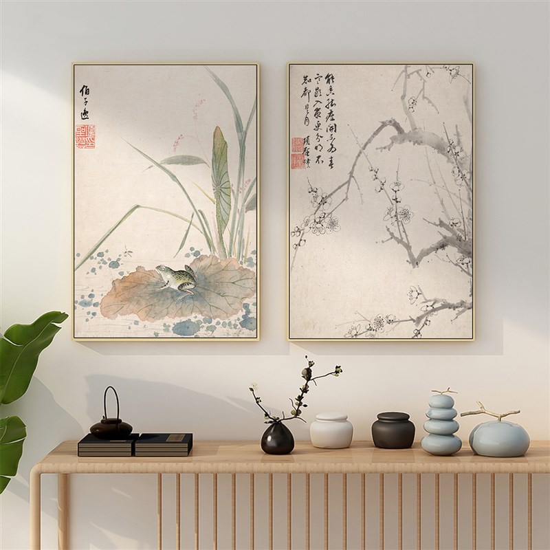 速发水墨墙茶意禅室装饰画新中式客厅沙发背景画壁画餐厅山水花卉