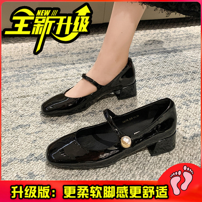 现货速发银色式丽珍鞋女粗跟2023秋季新款法玛浅口小皮鞋女鞋中跟