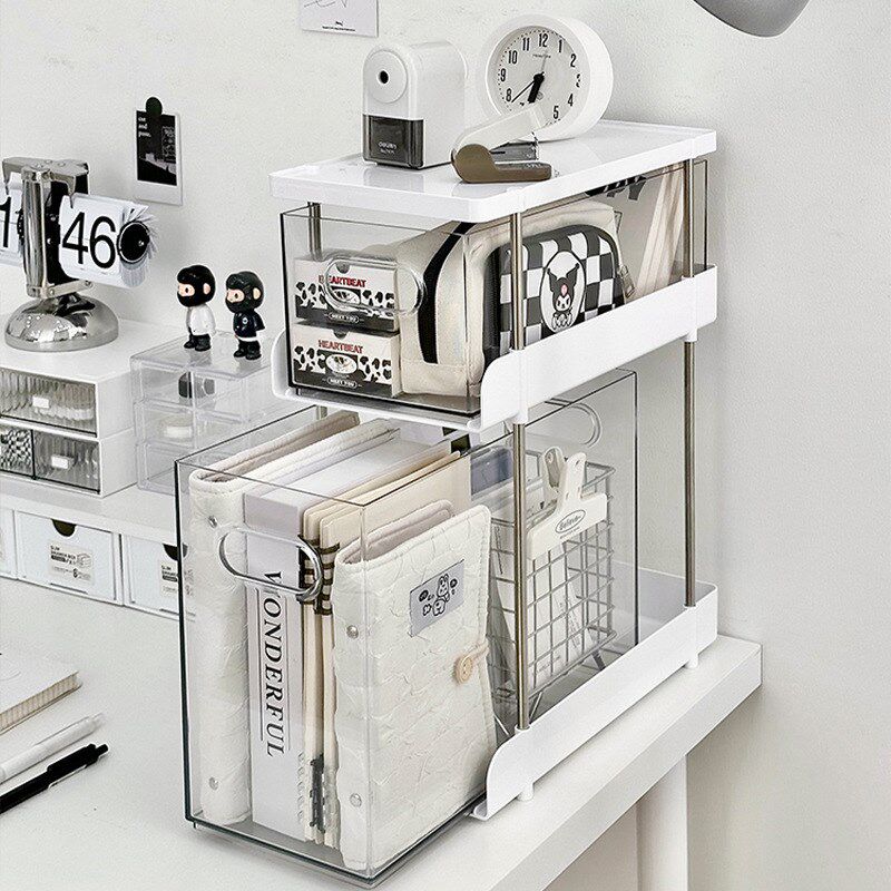 速发桌理收纳盒书整办公室文具杂物置物架多层桌上透明抽屉防尘桌