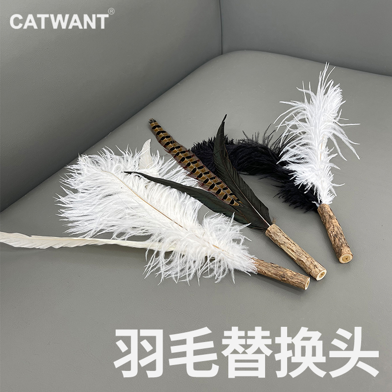 速发WA农鸵鸟羽毛/山鸡羽毛超长逗猫棒替换头 猫咪旺T场