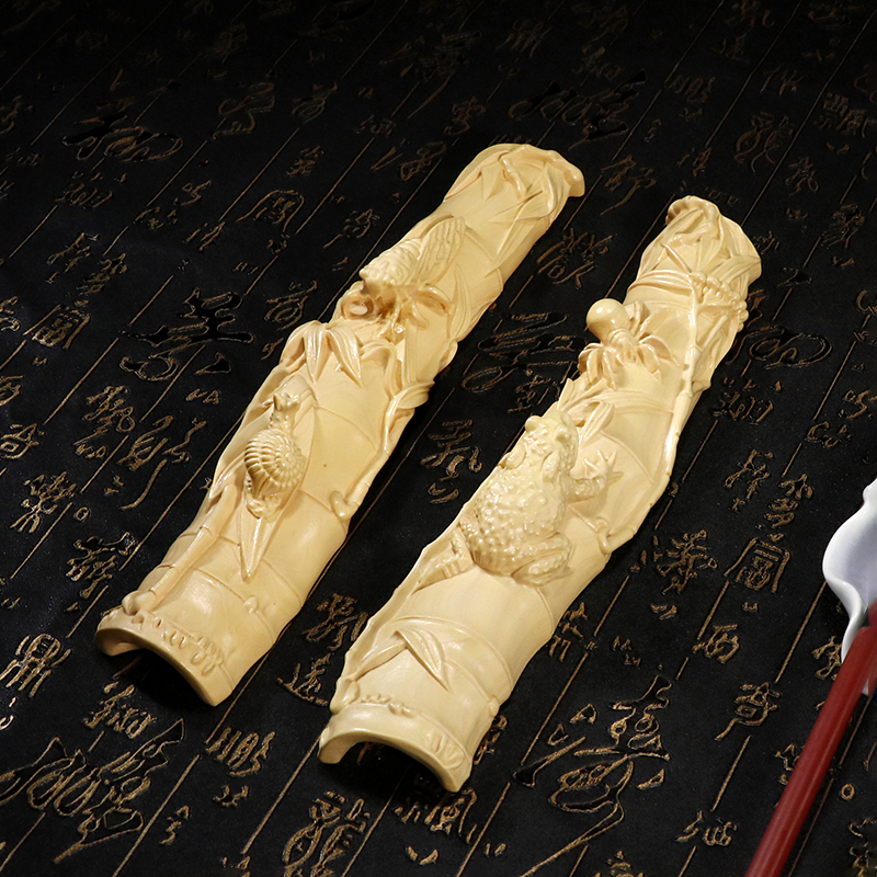 速发黄杨木镇五毒镇尺笔刻中国风文房四宝实木雕纸雕架工艺品摆件