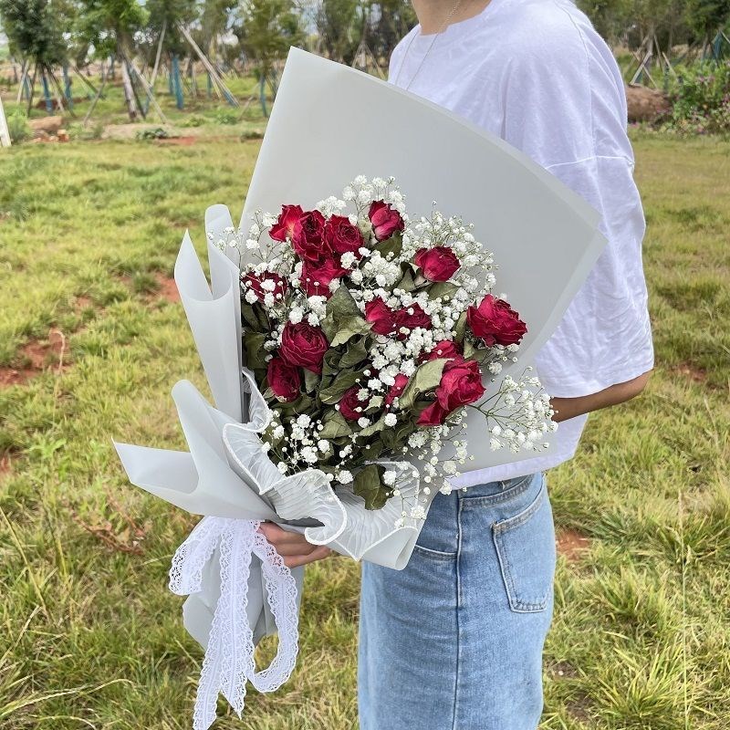 速发混搭玫瑰干花花束包装家居装饰送人礼物毕业拍照真花满天星赵