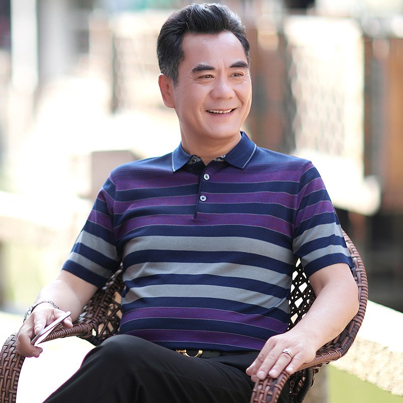 速发爸爸夏装中男年P装夏季上装中年男士T恤老O衫50岁爷爷衣服