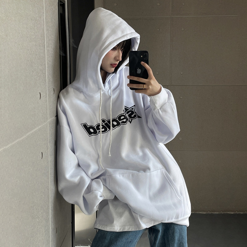 速发oversize嘻哈大衣卫码情式装薄款早秋连帽上衣美侣外套
