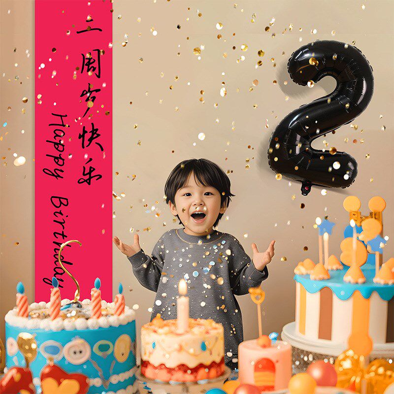 速发男孩生日快乐条幅装饰场景布置儿童宝宝2周岁两岁二数字气球