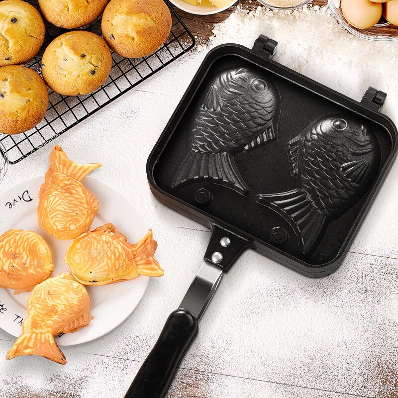 速发烘焙工具鲷鱼烧模具家用华夫饼双鱼烘焙饼干模具明火蛋糕模具